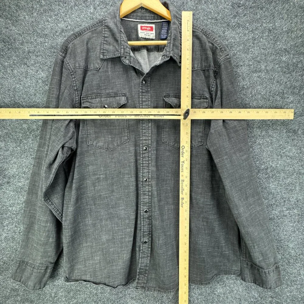 Wrangler Pearl Snap Denim Shirt Mens 2XL Gray Western Cowboy Rodeo Workwear - Picture 8 of 14